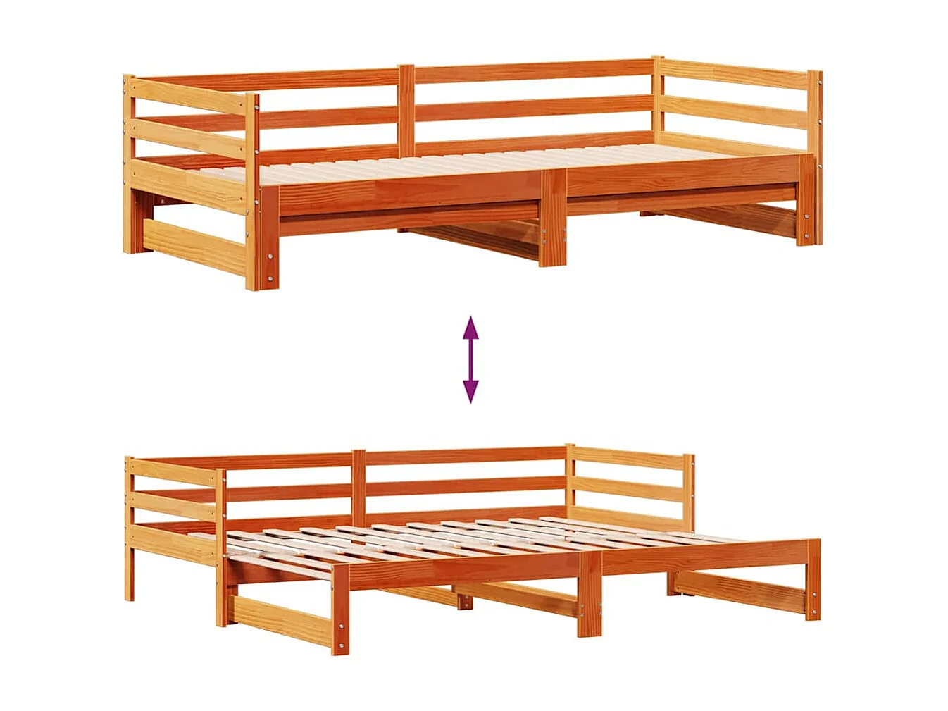 Dormeuse Letto Estraibile e Cassetti Marrone Cera 90x200cm Pino