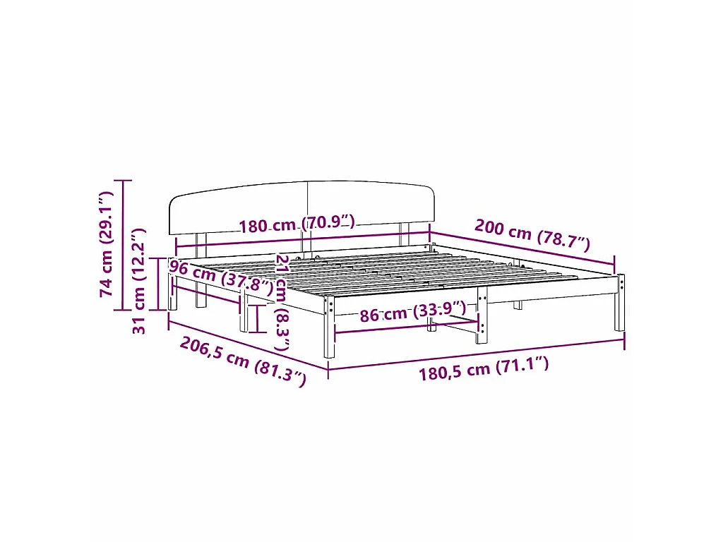 Bedframe met hoofdeinde Naturel 180 x 200 cm Massief grenenhout