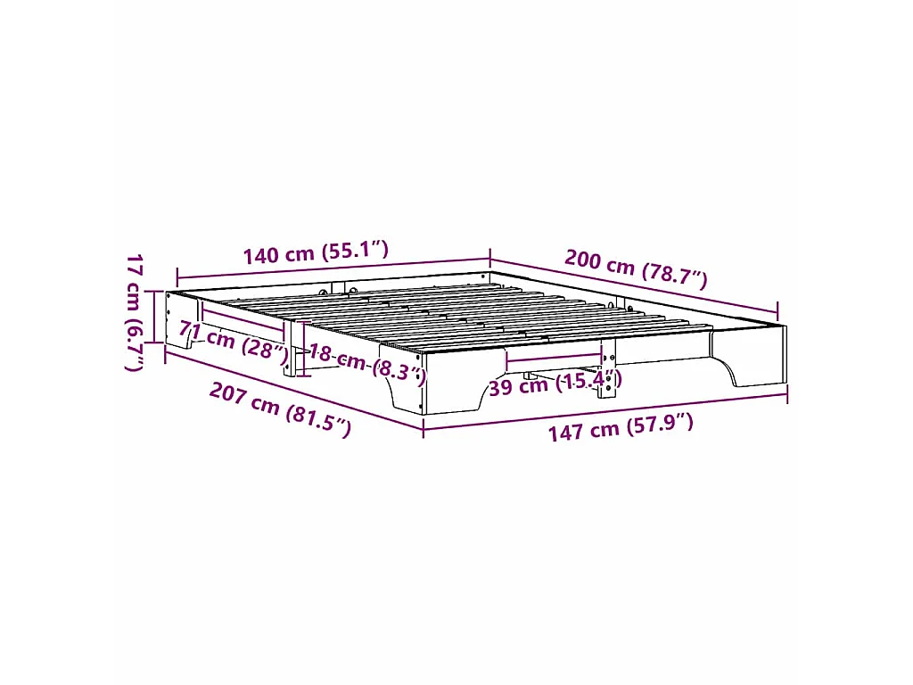 Cadre de lit Blanc 140 x 200 cm Pin massif