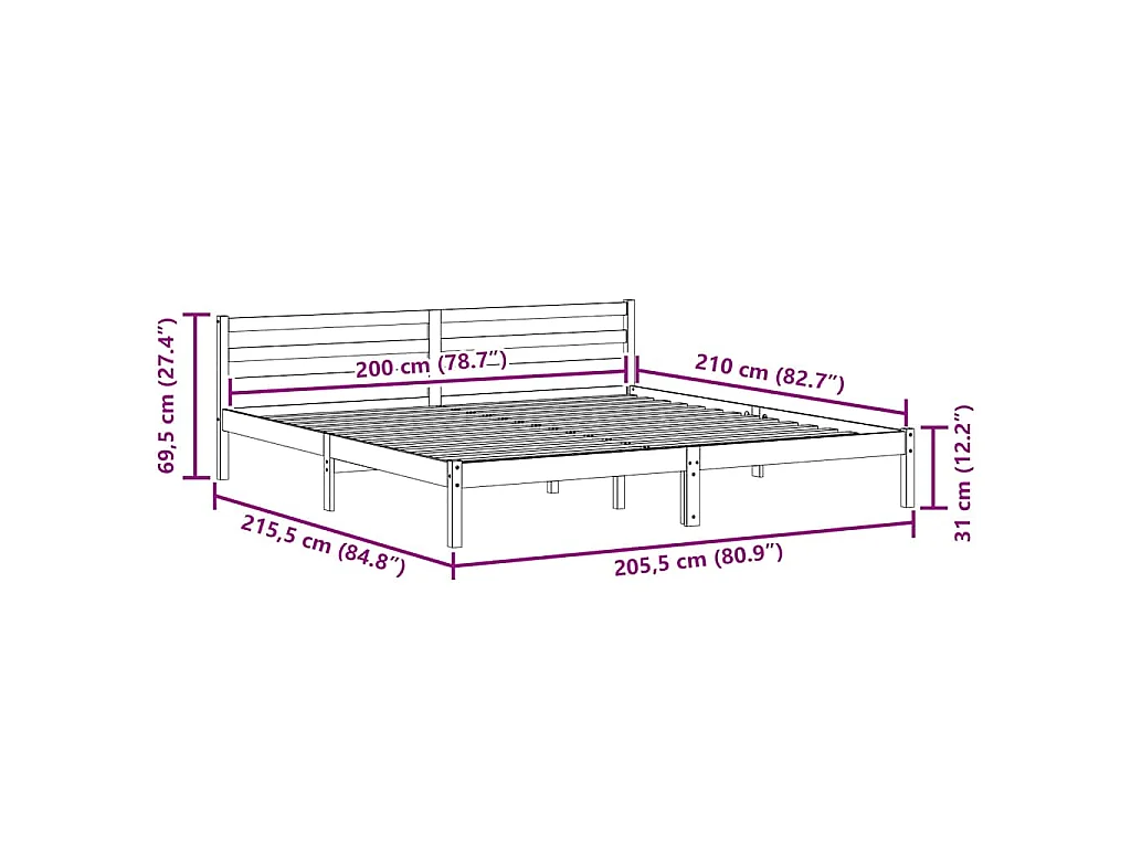 Estructura de cama con cabecera 215,5 x 205,5 x 69,5 cm