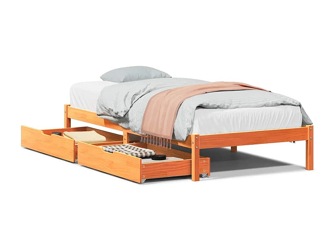 Bedframe zonder matras massief grenenhout wasbruin 90x200 cm