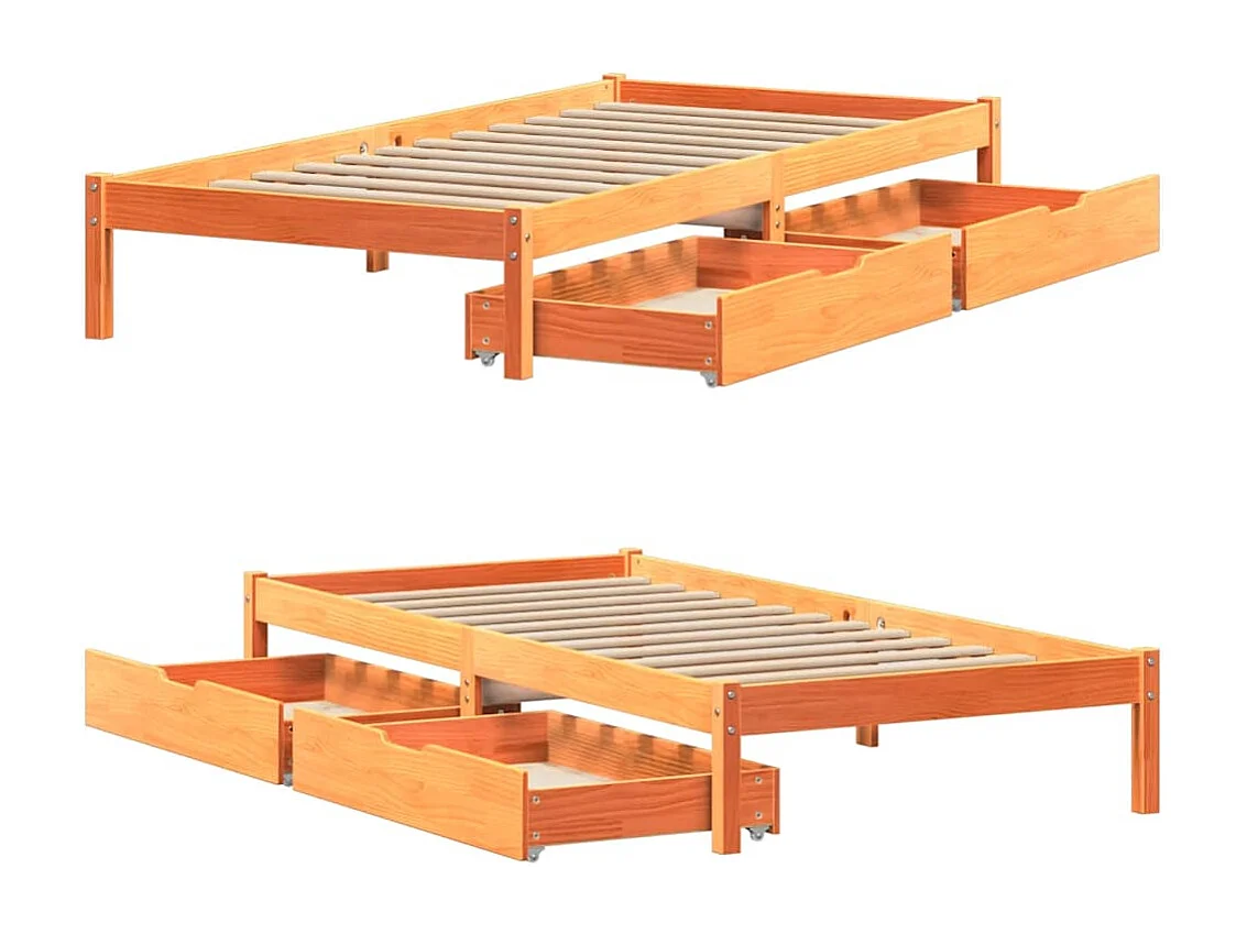 Bedframe zonder matras massief grenenhout wasbruin 90x200 cm