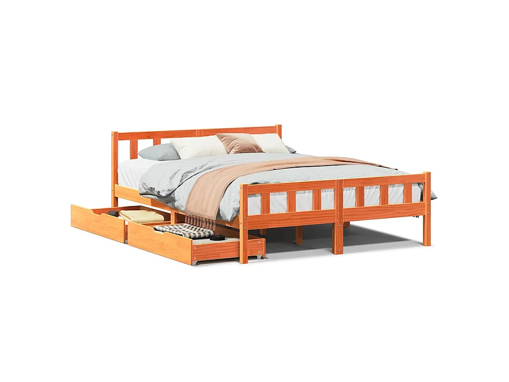 Cadre de lit sans matelas cire marron 150x200cm bois pin massif