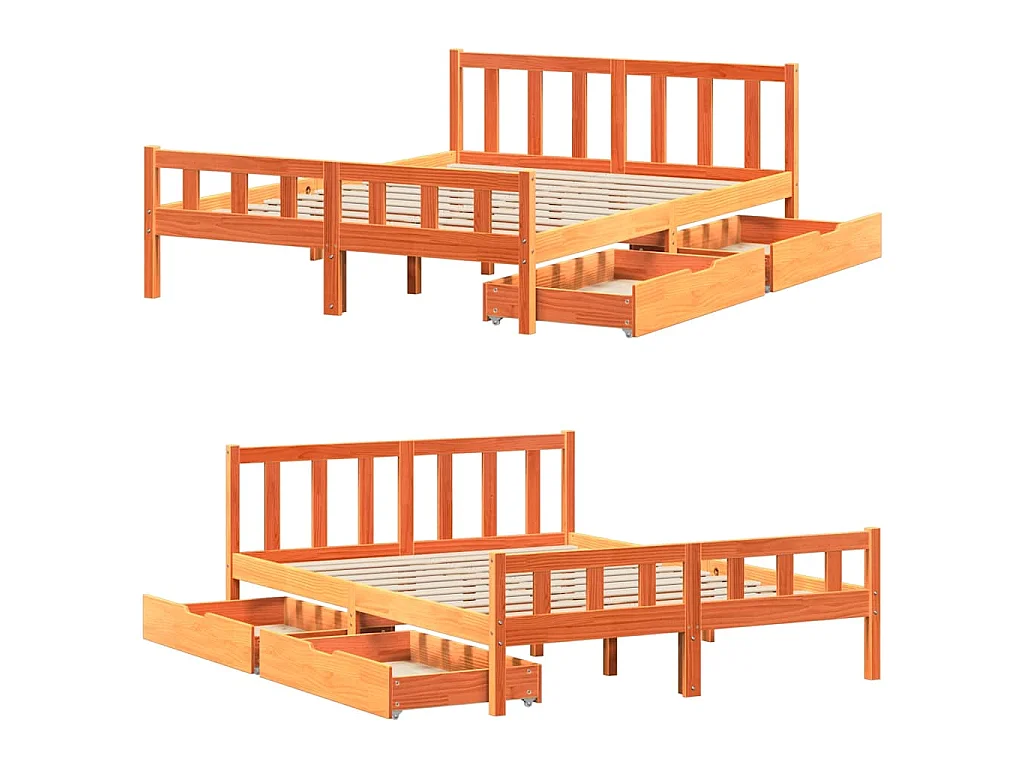 Cadre de lit sans matelas cire marron 150x200cm bois pin massif