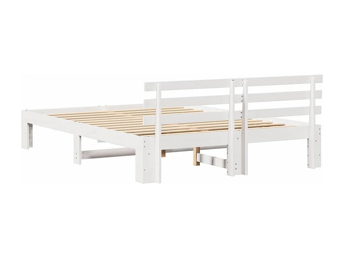 Bettrahmen mit Kopfteil Weiß 150 x 200 cm Massives Kiefernholz