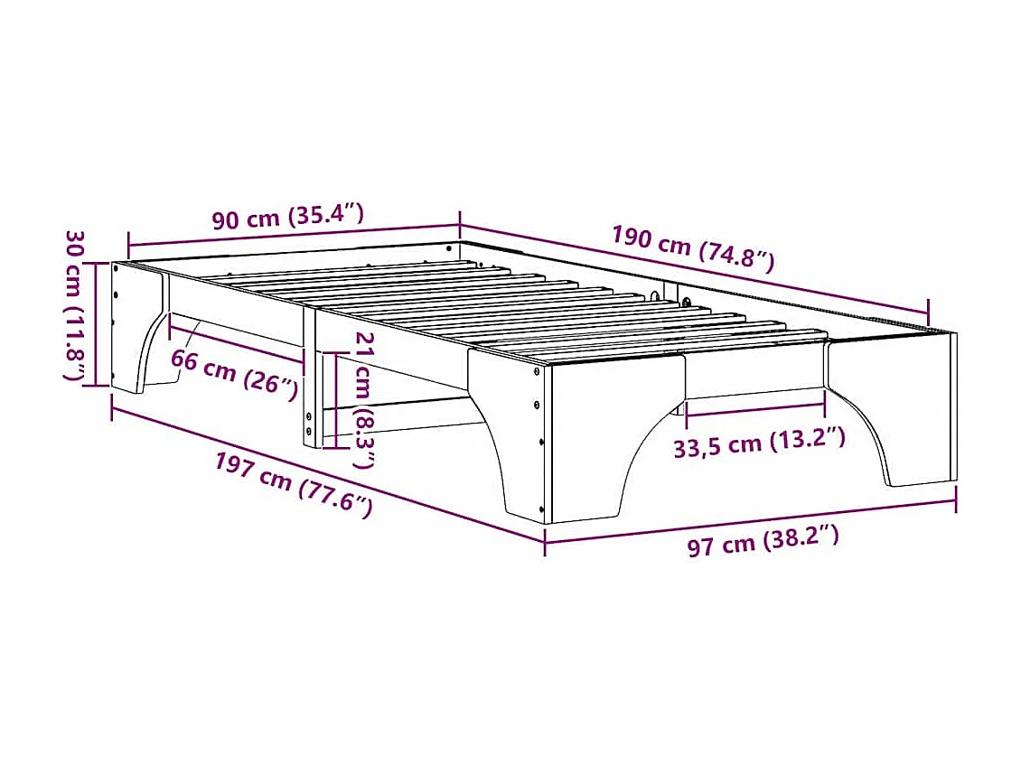 Cadre de lit Blanc 90 x 190 cm Pin massif