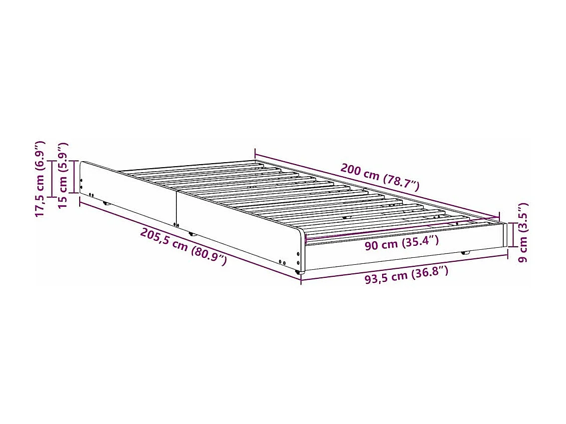 Cadre de lit Marron 90 x 200 cm Bois de pin massif