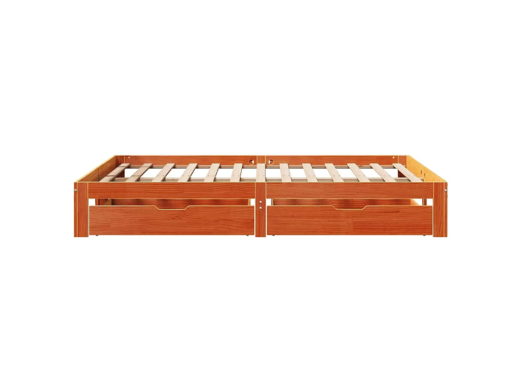 Bedframe met lades massief grenenhout wasbruin 140x190 cm