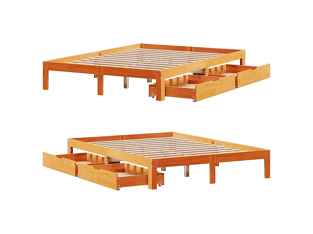 Bedframe met lades massief grenenhout wasbruin 140x190 cm
