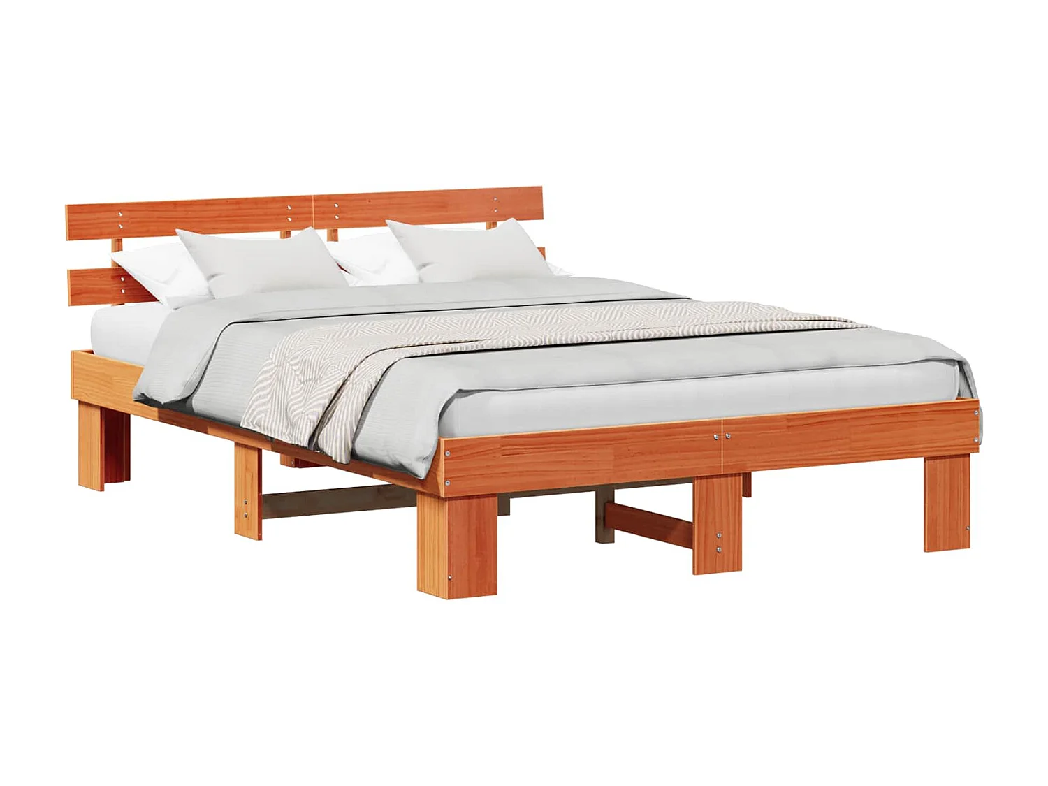 Cadre de lit avec tête de lit Brun cire 140 x 200 cm Pin massif