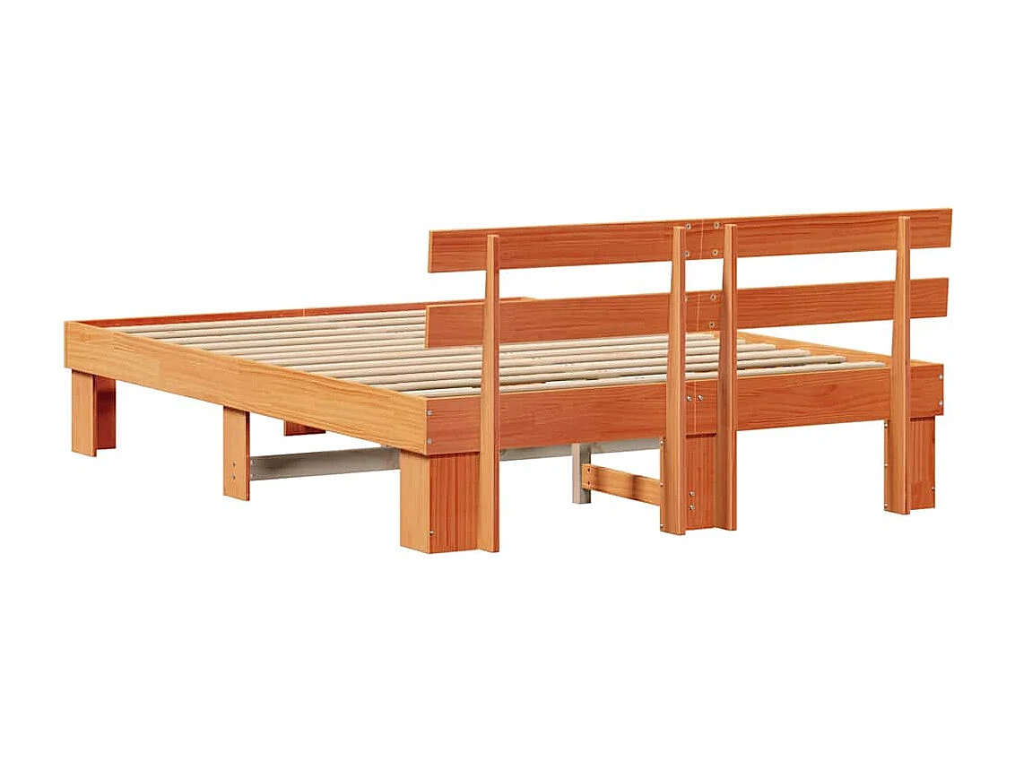 Cadre de lit avec tête de lit Brun cire 140 x 200 cm Pin massif