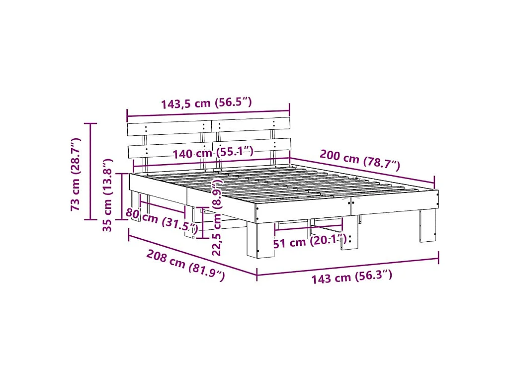 Estructura de cama con cabecera Marrón cera 140 x 200 cm