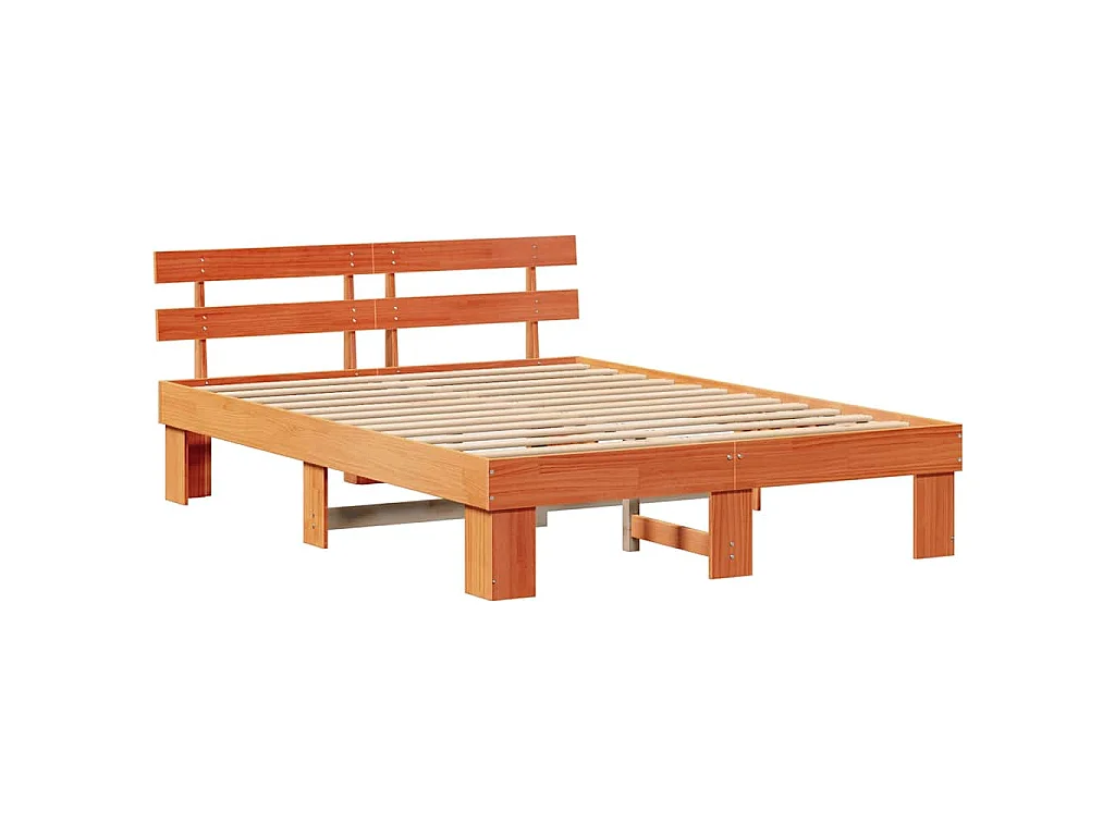 Estructura de cama con cabecera Marrón cera 140 x 200 cm