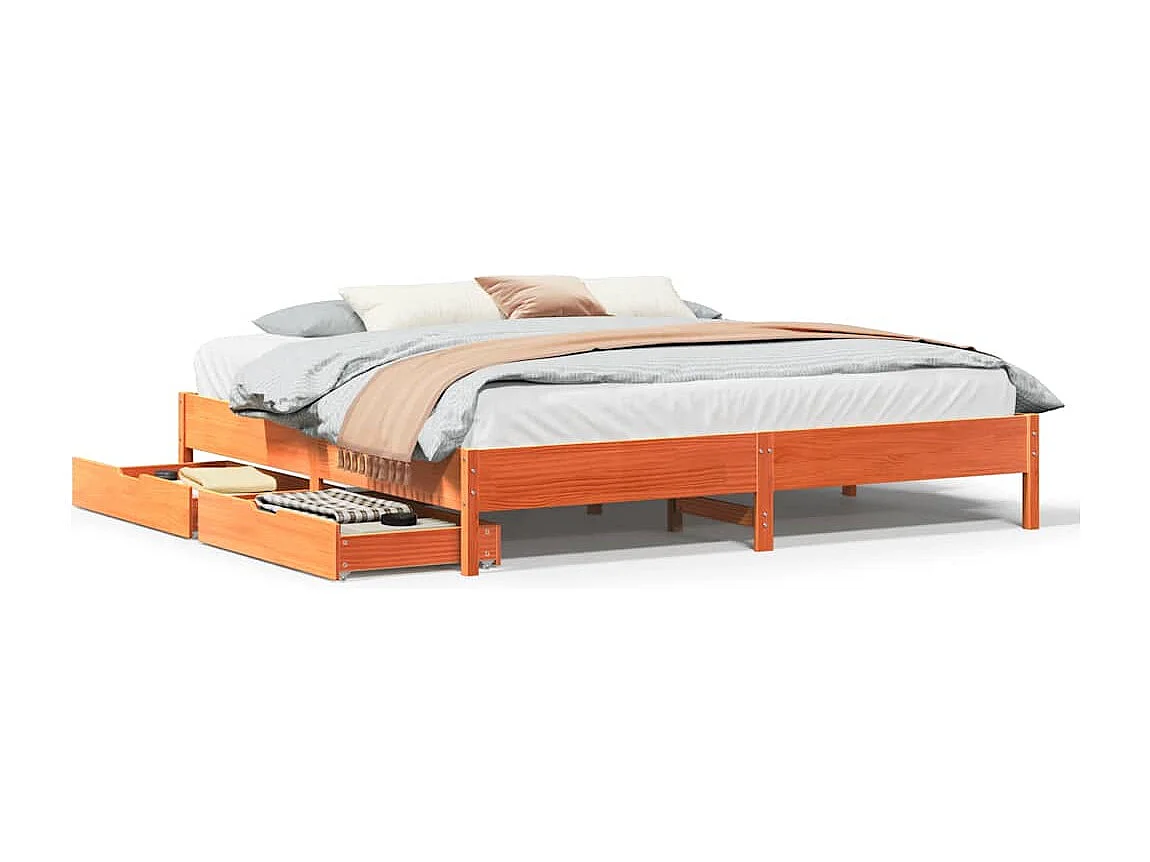 Cadre de lit sans matelas cire marron 180x200cm bois pin massif
