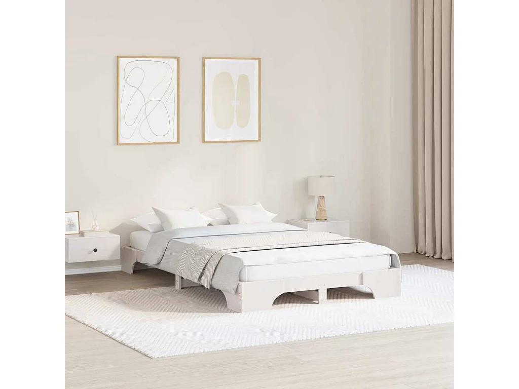 Bettrahmen Weiß 135 x 190 cm Massives Kiefernholz