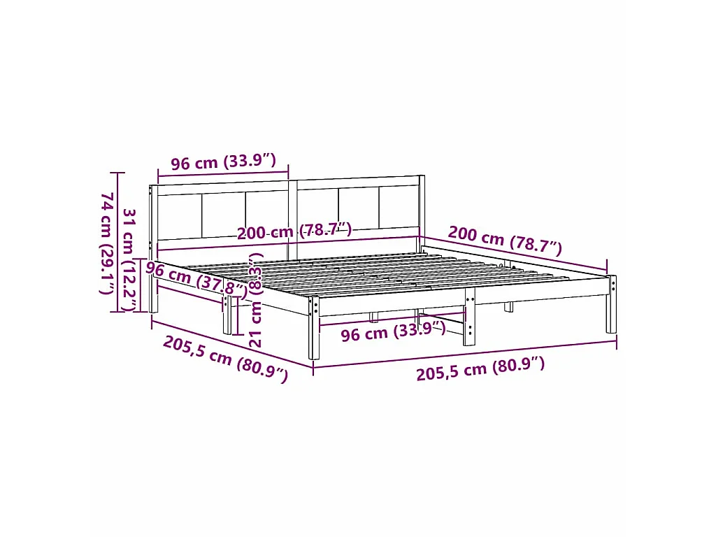 Struttura del letto Marrone 200 x 200 cm Legno massello di pino