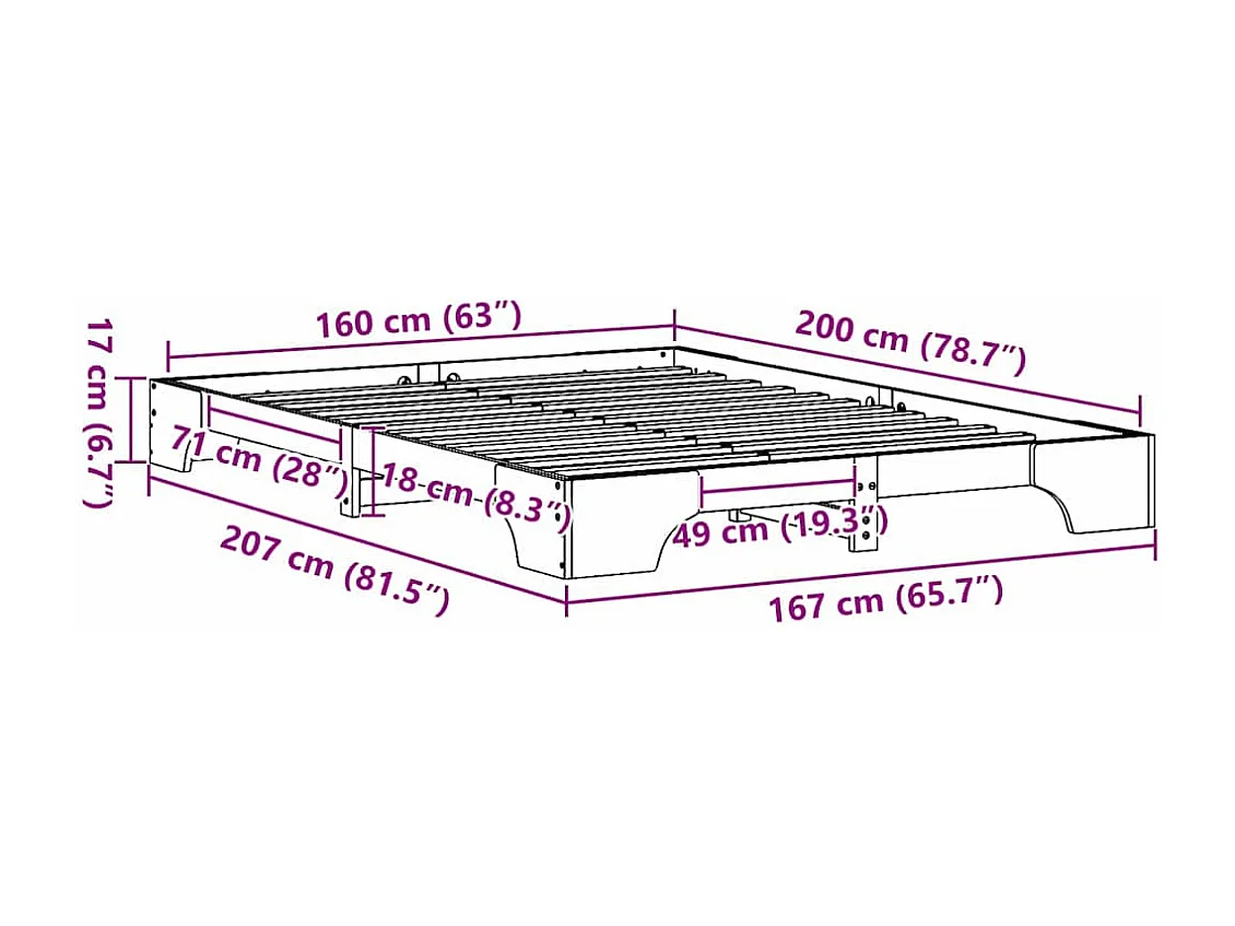 Bettrahmen Natur 160 x 200 cm Massives Kiefernholz