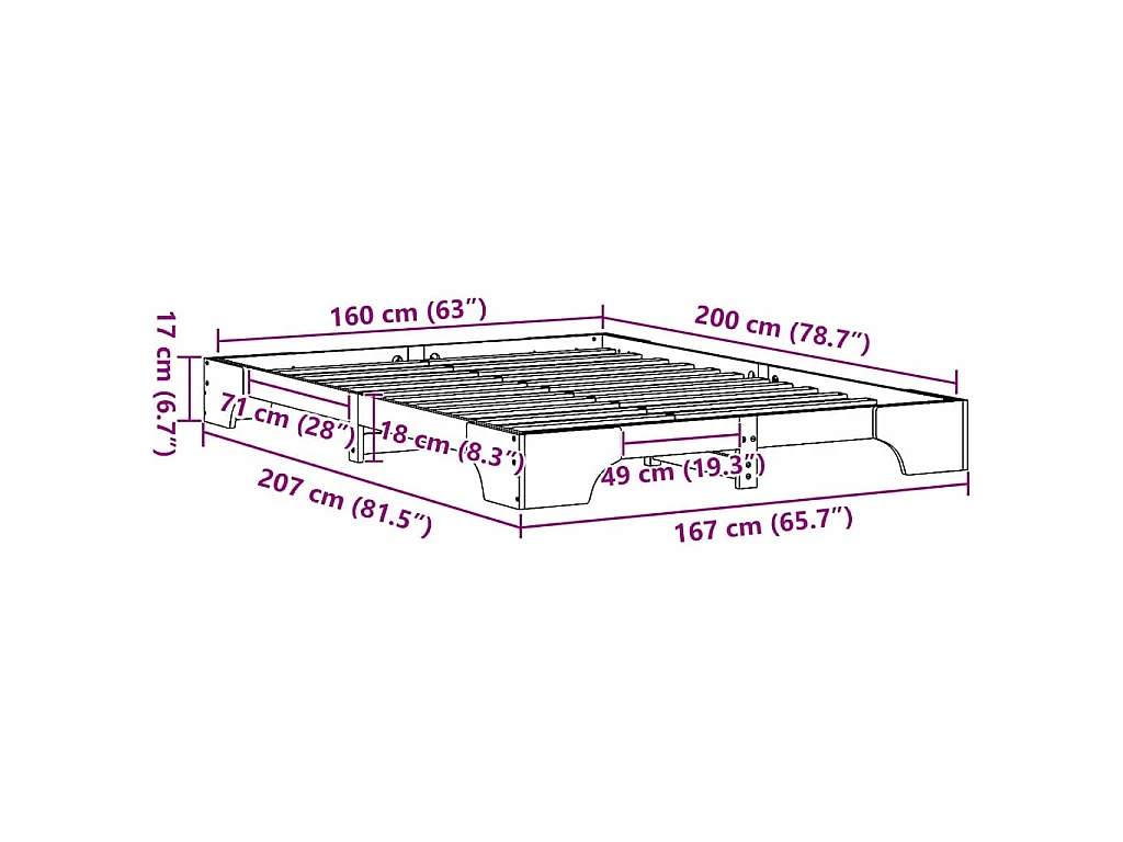 Cadre de lit Naturel 160 x 200 cm Pin massif