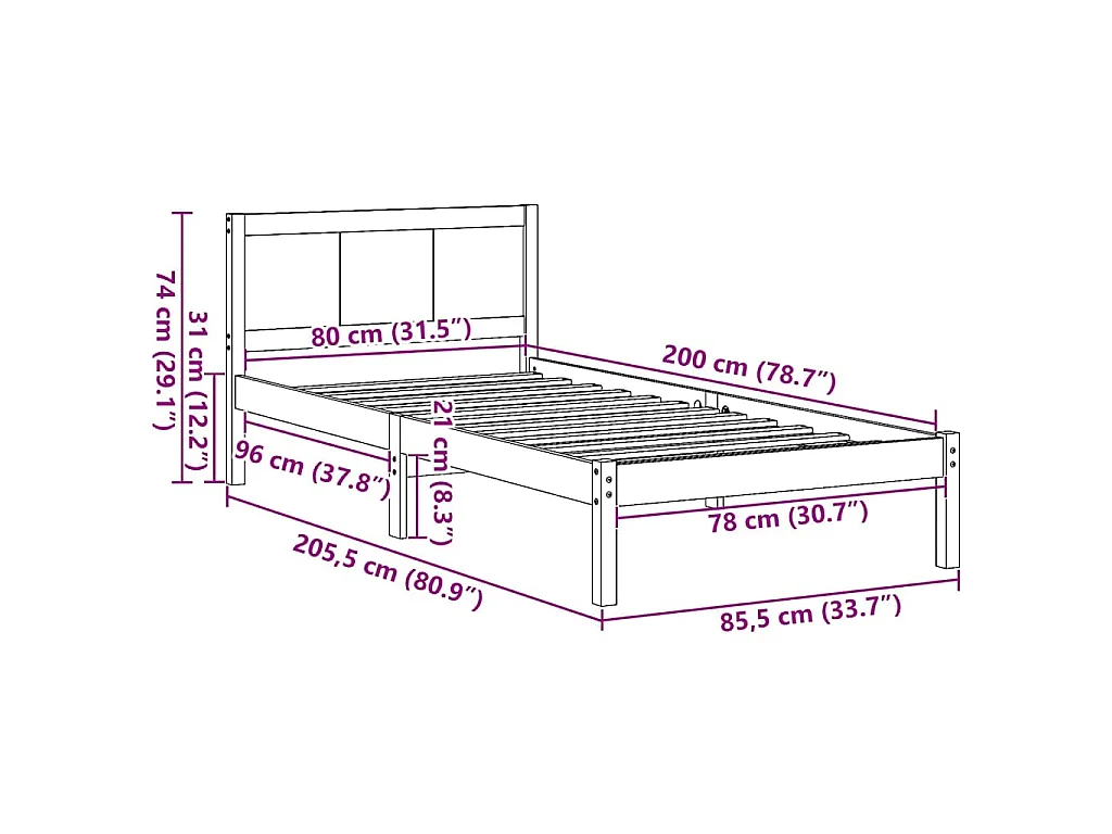 Cadre de lit Marron 80 x 200 cm Bois de pin massif