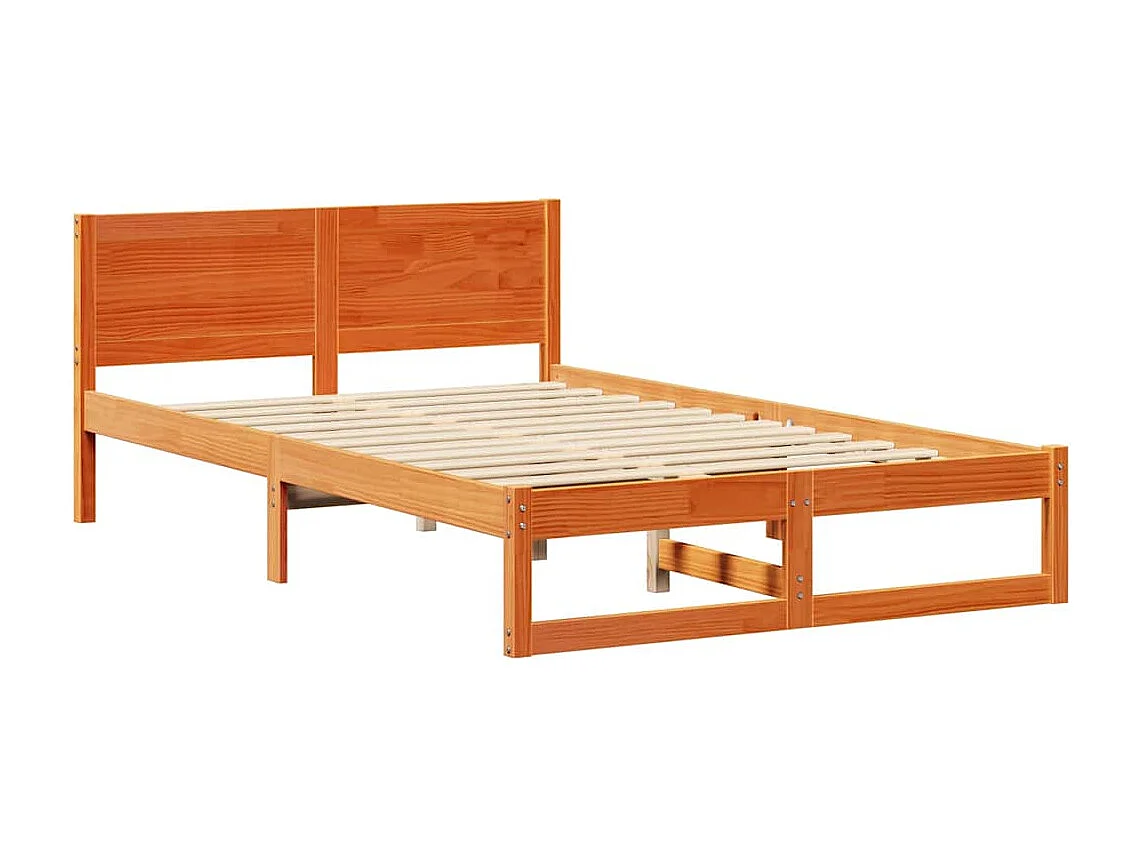 Cadre de lit avec tête de lit Brun cire 135 x 190 cm Pin massif