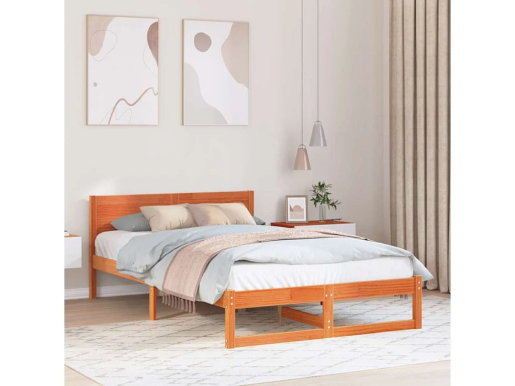Bettrahmen Wachsbraun 135 x 190 cm Massives Kiefernholz