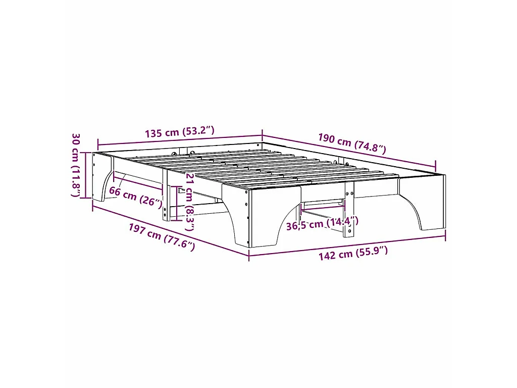 Cadre de lit Brun cire 135 x 190 cm Pin massif