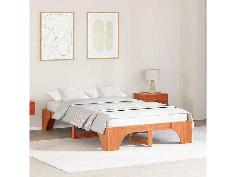 Cadre de lit Brun cire 135 x 190 cm Pin massif