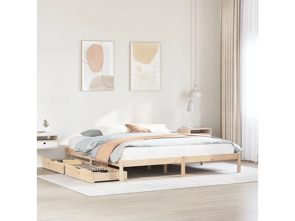Estructura de cama sin colchón madera maciza de pino 180x200 cm