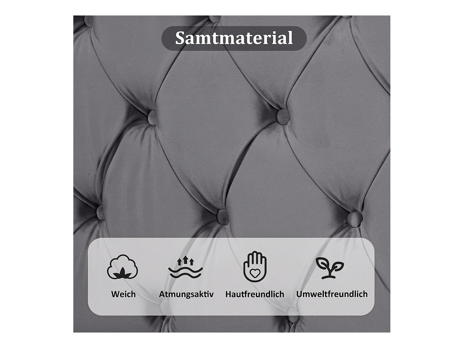 Lit adulte 90x200 cm in velluto grigio con tête de lit ajustable, cadre bois, semplice