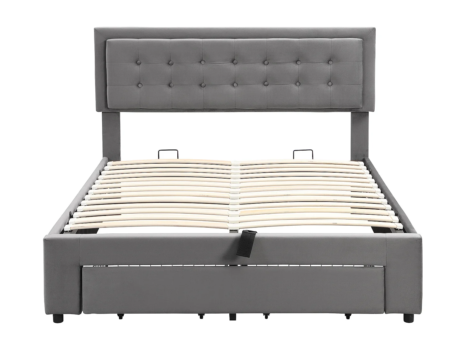 Lit double 140x190 cm velours gris con rangement hydraulique et tête de lit réglable