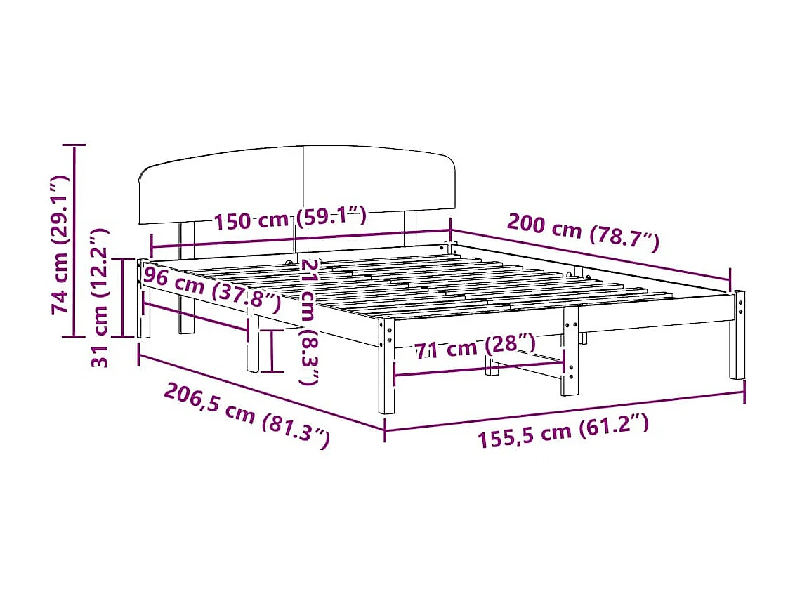 Cadre de lit avec tête de lit Naturel 150 x 200 cm Pin massif