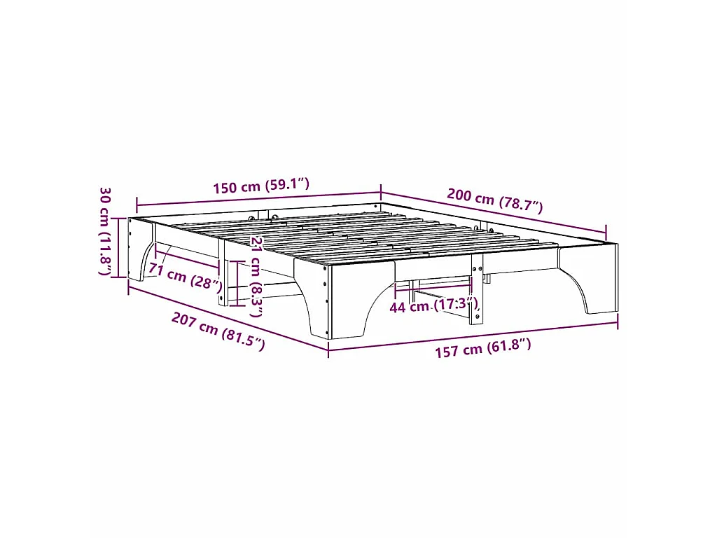 Cadre de lit Brun cire 150 x 200 cm Pin massif