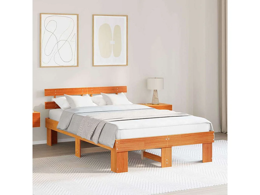 Bettrahmen Wachsbraun 135 x 190 cm Massives Kiefernholz
