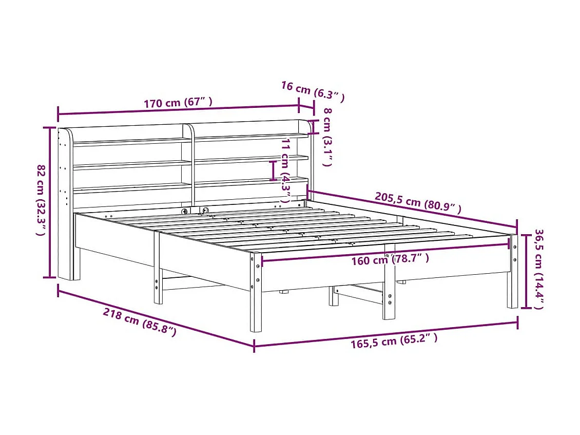 Bedframe zonder matras massief grenenhout 160x200 cm