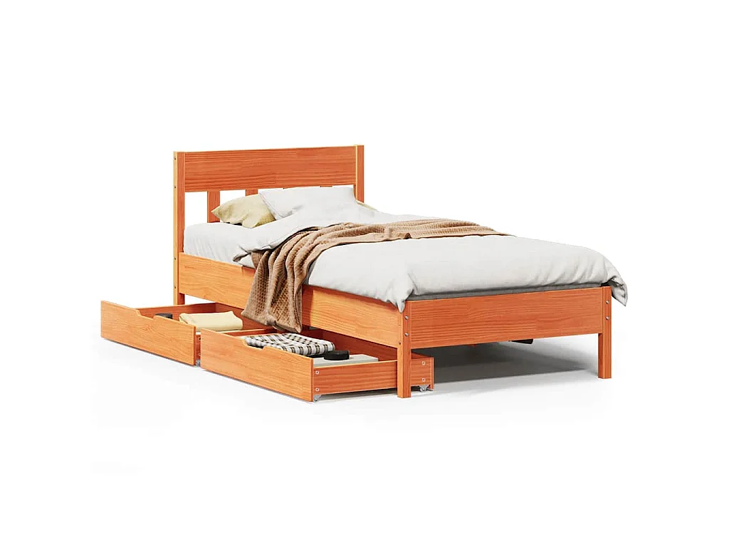 Cadre de lit sans matelas cire marron 90x200 cm bois pin massif