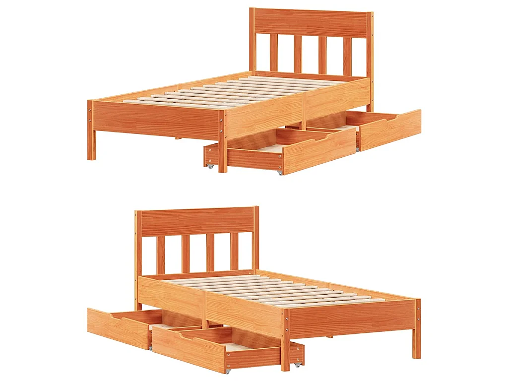 Cadre de lit sans matelas cire marron 90x200 cm bois pin massif