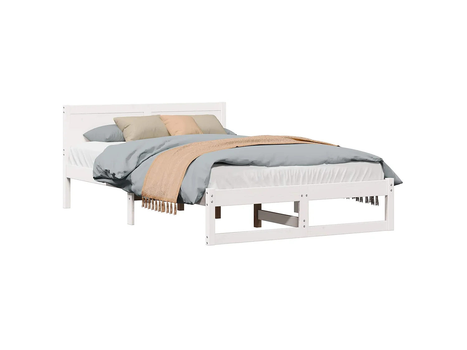 Cadre de lit avec tête de lit Blanc 135 x 190 cm Pin massif