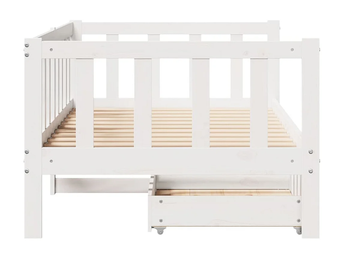 Lit de jour et tiroirs sans matelas blanc 90x190 cm bois massif