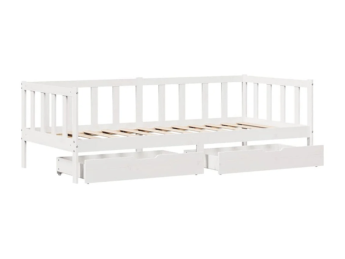 Lit de jour et tiroirs sans matelas blanc 90x190 cm bois massif