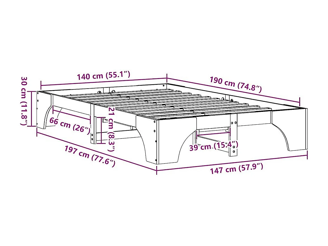 Bedframe Wit 140 x 190 cm Massief grenenhout