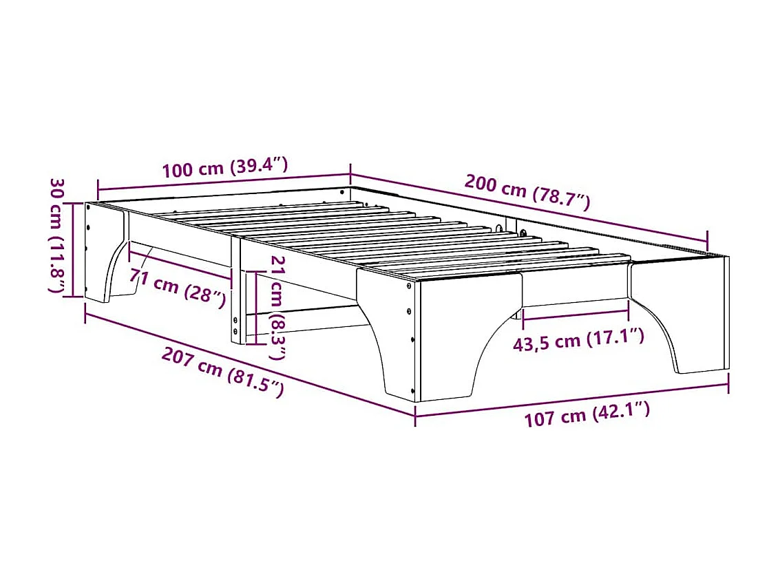 Cadre de lit Blanc 100 x 200 cm Pin massif