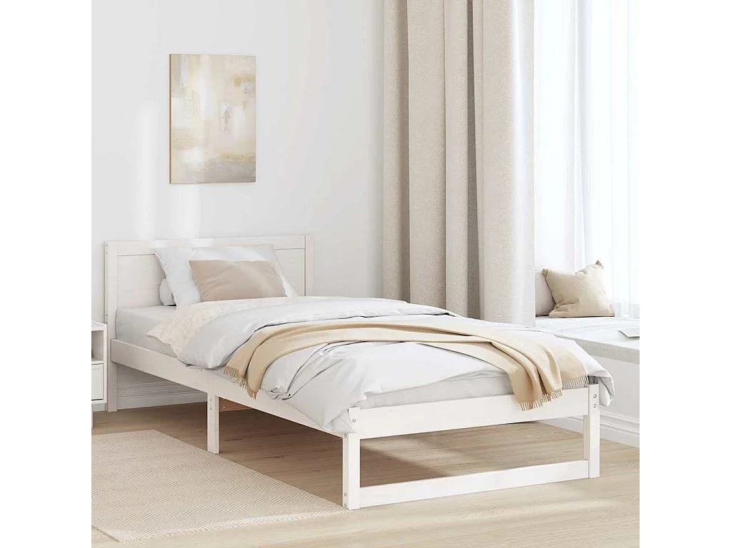 Bedframe met hoofdeinde Wit 75 x 190 cm Massief grenenhout