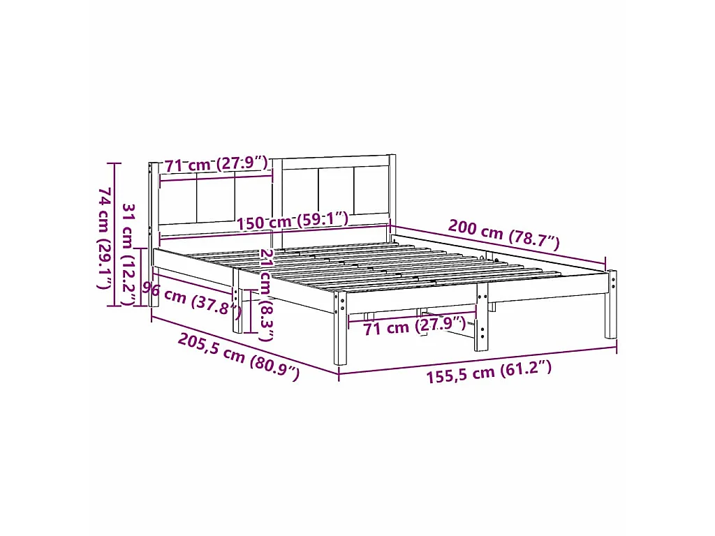 Cadre de lit Marron 150 x 200 cm Bois de pin massif
