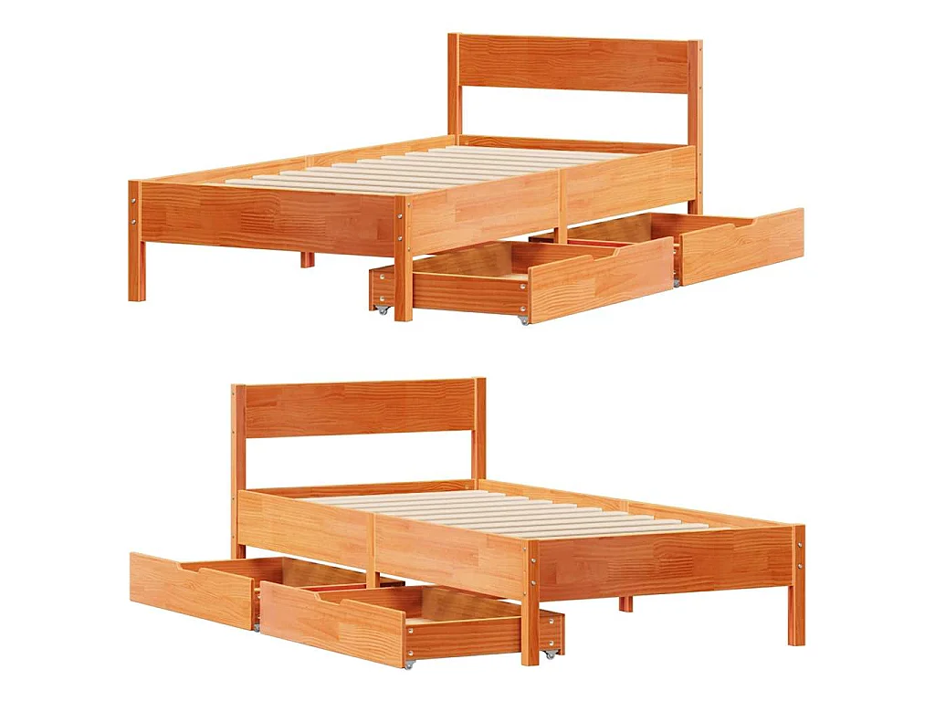 Bedframe zonder matras massief grenenhout wasbruin 90x200 cm