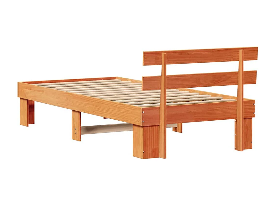 Cadre de lit avec tête de lit Brun cire 90 x 190 cm Pin massif