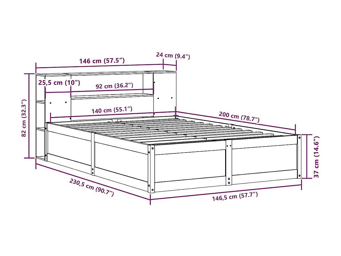 Estructura de cama sin colchón madera de pino blanca 140x200 cm