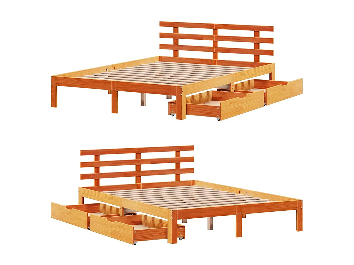 Bedframe met lades massief grenenhout wasbruin 140x190 cm