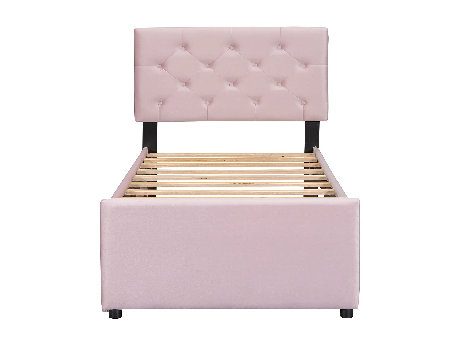 Lit 90x200cm en velours rose con lit gigogne et sommier incluso