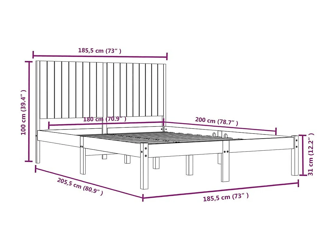 Cadre de lit sans matelas 180x200 cm bois massif
