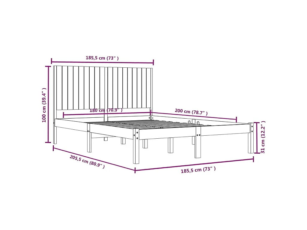 Estrutura de cama super king 180x200 cm madeira maciça